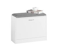 SoBuy Banc Chaussures Compact avec abattant 60x24x47cm pour entrée | Meuble rangement avec coffre caché sous coussin, 2 niveaux de rangement, MDF, charge 120kg, blanc FSR16-K-W