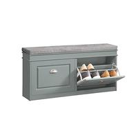 SoBuy Banc Chaussures Entrée - Meuble Chaussure avec Assise - Rangement Chaussures - 2 Abattants avec Coussin Amovible, Banc Coffre Rangement Entrée Étroit Bois Laqué, L104xP24xH51cm, Gris, FSR64-HG