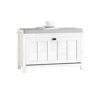 SoBuy Banc Chaussures rembourré avec abattant 80x30x50cm pour entrée | Meuble entrée avec 2 étagères réglables, coussin confortable, MDF, charge 150kg, blanc vintage FSR161-W