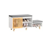 SoBuy Banc de Rangement Banc à Chaussures avec Coussins Rembourrés Meuble Bas Entrée sur Pieds avec 1 Porte Coulissante et 3 Compartiments pour Entrée, Salon, Chambre à Coucher 101x35x46 cm, FSR125-WN