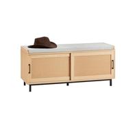 SoBuy Banc Rangement avec 2 Portes coulissantes 110x40x49cm pour entrée | Meuble d'entrée avec façades rotin tissé, coussin rembourré, 4 compartiments, charge 227kg FSR154-N