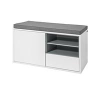 SoBuy Banc Rangement Chaussures 80x35x46cm pour entrée | Meuble d'entrée avec coussin rembourré, 1 tiroir et étagères, MDF, charge 120kg FSR37-W