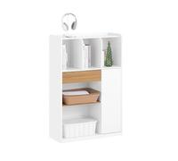 SoBuy Bibliothèque avec Tiroir, Bureaux, Petite Bureau avec Étagères de Rangement, Étagère de Bureau, Placard de Rangement, avec 1 Tiroir et 1 Porte, Blanc, 72x30x110 cm, STR11-WN