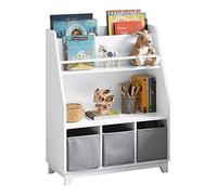 SoBuy Bibliothèque Enfant 3 Paniers Charge Max. 50kg 63x28x80cm | étagère livre avec compartiments et boîtes de rangement, MDF E1, pour chambre bébé KMB34-W