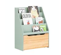 SoBuy Bibliothèque Enfant à roulettes 4 Compartiments 62x30x80cm | étagère livre avec tiroir mobile, coins arrondis, MDF E1, pour chambre enfant KMB95-GR