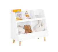 SoBuy KMB19-W Étagère pour enfants avec 5 compartiments Bibliothèque de rangement Étagère sur pied pour enfants avec pieds en bois massif blanc LHT env. : 86x77x36cm