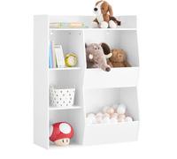 SoBuy Bibliotheque Enfant Montessori avec 5 Compartiments 80x34x104cm | Rangement Jouet Enfant avec Étagère Supérieure, Meuble de Rangement en PB (E1), Protection Anti-Basculement, Blanc, KMB55-K-W