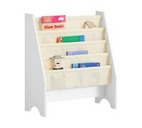 SoBuy Bibliothèque Enfant Rangement Jouet Enfant avec 4 Poches Tissu Étagère Chambre pour Jouet et Livre Bibliothèque Meuble de Rangement Blanc 62x30x71cm FRG225-W