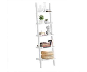 SoBuy Bibliothèque Murale 5 Niveaux Charge 5kg/étagère 56x32x189cm | étagère échelle design moderne, MDF, pour salon ou bureau FRG17-W