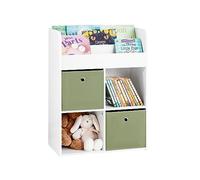 SoBuy Bibliothèque pour Enfant, Étagère de Rangement pour Jouets et Livres, Meuble de Rangement pour Chambre d’Enfants avec 3 Étagères, 4 Compartiments et 2 Boîtes de Rangement, 60x34x80 cm, KMB79-W