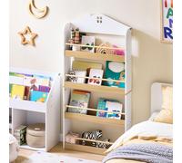 SoBuy Bibliothèque pour enfants, étagère pour enfants, étagère de rangement de jouets avec 4 étagères pour livres et décoration, étagère Montessori, meuble de chambre d'enfant KMB121-WN