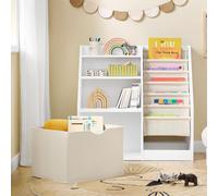 SoBuy Bibliothèque pour enfants Étagère pour enfants Montessori avec sacs en tissu, 3 étagères et sacs en non-tissé Étagère à jouets blanche 80x80x40cm KMB119-W