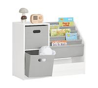 SoBuy Bibliothèque pour Enfants, Organisateur Jouets et Livres, Étagère de Rangement pour Enfants avec 2 Paniers, 5 Étagères et 1 Compartiment, 80 x 30 x 61 cm, Blanc, KMB76-W