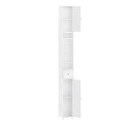 SoBuy Blanche Brillante Meuble Salle de Bain Colonne de Rangement - Petit Meuble Salle de Bain Étroit 20x20x180cm vec Tiroir et 6 Étagères - Armoire Salle de Bain et Meuble WC Gain de Place BZR167-GW