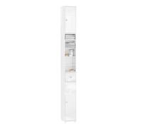 SoBuy Blanche Brillante Meuble Salle de Bain Colonne de Rangement - Petit Meuble Salle de Bain Étroit 20x20x180cm vec Tiroir et 6 Étagères - Armoire Salle de Bain et Meuble WC Gain de Place BZR167-GW
