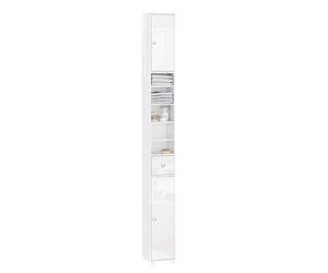 SoBuy Blanche Brillante Meuble Salle de Bain Colonne Rangement 20x20x180cm | Petit Meuble Étroit avec Tiroir et Étagère Réglable Armoire Gain de Place WC BZR167-GW