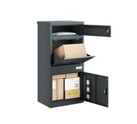 SoBuy Boite aux Lettres Colis sur Pied 50x36x105cm | Capacité 34kg, acier galvanisé résistant, 3 compartiments avec serrure pour maison jardin, boite à colis extérieure OGS66-DG