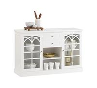 SoBuy Buffet avec 2 Portes Vitrées, 2 Tiroirs & Niche Ouverte, 120×78×39cm | Commode, grand plateau, charge 80 kg, anti-poussière, MDF, pour salle à manger & salon & coin café, FSB79-W