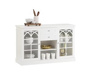 SoBuy Buffet avec 2 Portes Vitrées, 2 Tiroirs & Niche Ouverte, 120×78×39cm | Commode, grand plateau, charge 80 kg, anti-poussière, MDF, pour salle à manger & salon & coin café, FSB79-W
