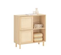 SoBuy Buffet avec Portes coulissantes 80x35x87cm pour entrée | Meuble de rangement en bambou et MDF, 4 compartiments, pieds en pin, charge 60kg, naturel FSB87-N
