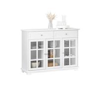 SoBuy Buffet Bas, Commode Armoire de Rangement, Placard de Cuisine, Meuble de Rangement pour Cuisine Salle à Manger Salon Entrée avec 3 Portes Vitrées, 2 Tiroirs, 119 x 40 x 90 cm, Blanc, FSB77-W