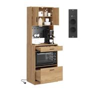 SoBuy Buffet Cuisine avec 2 Prises électriques et 2 Ports USB 60×40×170 cm | Meuble de cuisine avec lampe LED à détection, pour micro-ondes, idéal studios et petits espaces, PB et MDF (E1), FSB98-E-N