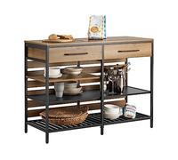 SoBuy Buffet Cuisine Industriel, 2 Tiroirs & 4 Niches Ouvertes, 120×91×45cm | Meuble de Rangement, plateau 120 cm, niche micro-ondes & cadre en acier, bois/métal, pour cuisine & salle à manger, FSB85-PF