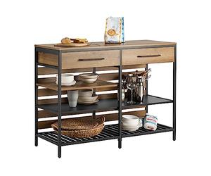 SoBuy Buffet Cuisine Industriel, 2 Tiroirs & 4 Niches Ouvertes, 120×91×45cm | Meuble de Rangement, plateau 120 cm, niche micro-ondes & cadre en acier, bois/métal, pour cuisine & salle à manger, FSB85-PF