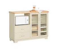 SoBuy Buffet Cuisine, Micro-Ondes & Range-Bouteilles 8 Places, 120×90×40cm | Meuble Rangement Cuisine, plateau 120 cm en hévéa, 2 portes vitrées & 2 tiroirs, MDF, pour salle à manger & salon, FSB81-MI