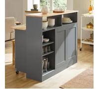 SoBuy Buffet de Cuisine avec Portes Coulissantes et Plateau Extensible, Armoire de Rangement avec Table Intégrée, Gris, 110x68x97