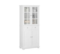 SoBuy Buffet Haut, Portes vitrées, 6 niches & 2 tiroirs, 76x175x40cm | Buffet de Cuisine avec 2 fixations anti-basculement, charge 100 kg, MDF/PB, cuisine & repas & bain & chambre/salon, FSB76-W