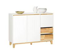 SoBuy Buffet, Placard, Armoire Multi-Rangement, Meuble de Rangement sur Pieds avec 3 Portes et 2 Tiroirs pour Cuisine, Salle à Manger, Entrée, Salon, Couleur Bois, Blanc, L120xP40xH90 cm, FSB75-WN