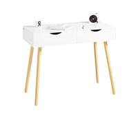 SoBuy Bureau avec 2 Tiroirs Charge Max. 75kg 90x77x45cm Bureau | petit bureau rangement, MDF E1, design blanc moderne, pour ordinateur et chambre FWT40-WN