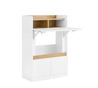 SoBuy Bureau Compact Blanc Naturel avec Étagères et 2 Tiroirs