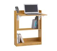 SoBuy Bureau Gaming Bureau avec Rangement Table Pliable d'Ordinateur Rabattable Table Gaming Desk Multifonctionnel avec Etagères de Rangement Naturel 64x58x82cm, FWT92-N
