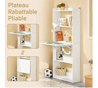 SoBuy Bureau Gaming Pliable avec Rangement Bureau Ordinateur Gain de Place avec Étagères pour Chambre ou Bureau Blanc 64x58x145cm