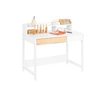 SoBuy Bureau Informatique FWT106-W avec 1 Étagère et 2 Tiroirs Bureau d'Ordinateur,Table d’Étude à Domicile, Table de Bureau, Table