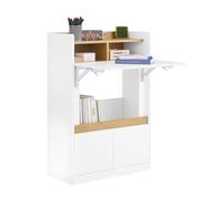 SoBuy Bureau Pliable avec 3 Étagères et 2 Tiroirs 63x67x93cm Bureau | Bureau avec Rangement, Bureau Gaming avec Plateau Pliable, Table de Travail pour Ordinateur, Blanc et Nature, FWT109-WN