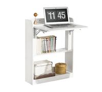 SoBuy Bureau Pliable avec 3 Étagères Gain de Place 64x58x82cm Bureau | Bureau avec Rangement, Bureau Gaming Pliable avec Plateau Pliable pour Travail Optimisé, Table Murale Blanche FWT92-W