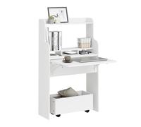 SoBuy Bureau Pliable avec Chariot 64x63x100,6 cm pour Bureau | Bureau Gaming avec 5 Étagères Ouvertes, Bureau avec Rangement, Montage Mural, Plateau Charge 25 kg, Blanc, FWT105-II-W