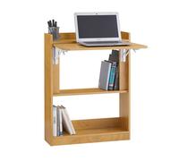 SoBuy Bureau Gaming Bureau avec Rangement Table Pliable d'Ordinateur Rabattable Table Gaming Desk Multifonctionnel avec Etagères de Rangement Naturel 64x58x82cm, FWT92-N