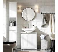 SoBuy Meuble sous Lavabo de Salle de Bain, Meuble sous évier, Meuble sous Vasque, Meuble évier de Cuisine, Housse Colonne lavabo avec 2 Portes, 60x30x60 cm, Blanc, BZR108-II-W