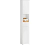 SoBuy BZR109-W Meuble Colonne de Salle de Bain sur Pieds avec 2 Portes et 1 Tiror et 1 Compartiment Ouvert, 30x30x170, Blanc