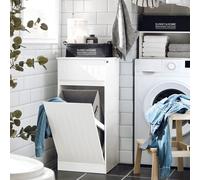 SoBuy BZR110-W Armoire à linge avec coffre à linge Collecteur de linge avec tiroir Panier à linge Armoire de salle de bain Sac à linge Meuble de salle de bain blanc LHT env : 40x86x39cm