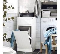 SoBuy BZR110-W Armoire à linge avec coffre à linge Collecteur de linge avec tiroir Panier à linge Armoire de salle de bain Sac à linge Meuble de salle de bain blanc LHT env : 40x86x39cm