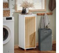 SoBuy Armoire de salle de bain avec panier à linge Armoire de salle de bain compacte avec sac à linge, peu encombrante Armoire à linge pour salle de bain, WC invités Meuble de salle de bain BZR126-W