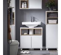 SoBuy Meuble sous Lavabo Salle de Bain Meuble Vasque Armoire de Rangement avec 2 Compartiments et Porte, Design Bois-Blanc, pour Petit Espace et Ensemble Meubles Salle de Bain 60x30x61 cm BZR148-W