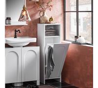 SoBuy BZR161-W Armoire à linge avec sac à linge dépliant Collecteur de linge Panier à linge Coffre à linge Armoire de salle de bain Armoire de salle de bain Blanc LHT environ 30x97x30cm