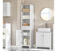 SoBuy Colonne Salle de Bain Meuble Salle de Bain Rangement avec Armoire et 3 Étagères Ouvertes, Petit Meuble Compact avec 1 Tiroir pour WC, Chambre 40x161x35 cm BZR17-W