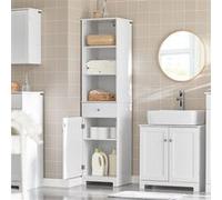 SoBuy Colonne Salle de Bain Meuble Salle de Bain Rangement avec Armoire et 3 Étagères Ouvertes, Petit Meuble Compact avec 1 Tiroir pour WC, Chambre 40x161x35 cm BZR17-W